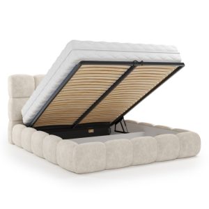 Łóżko tapicerowane Cherry 160x200 cm z pojemnikiem i stelażem, obłe kształty