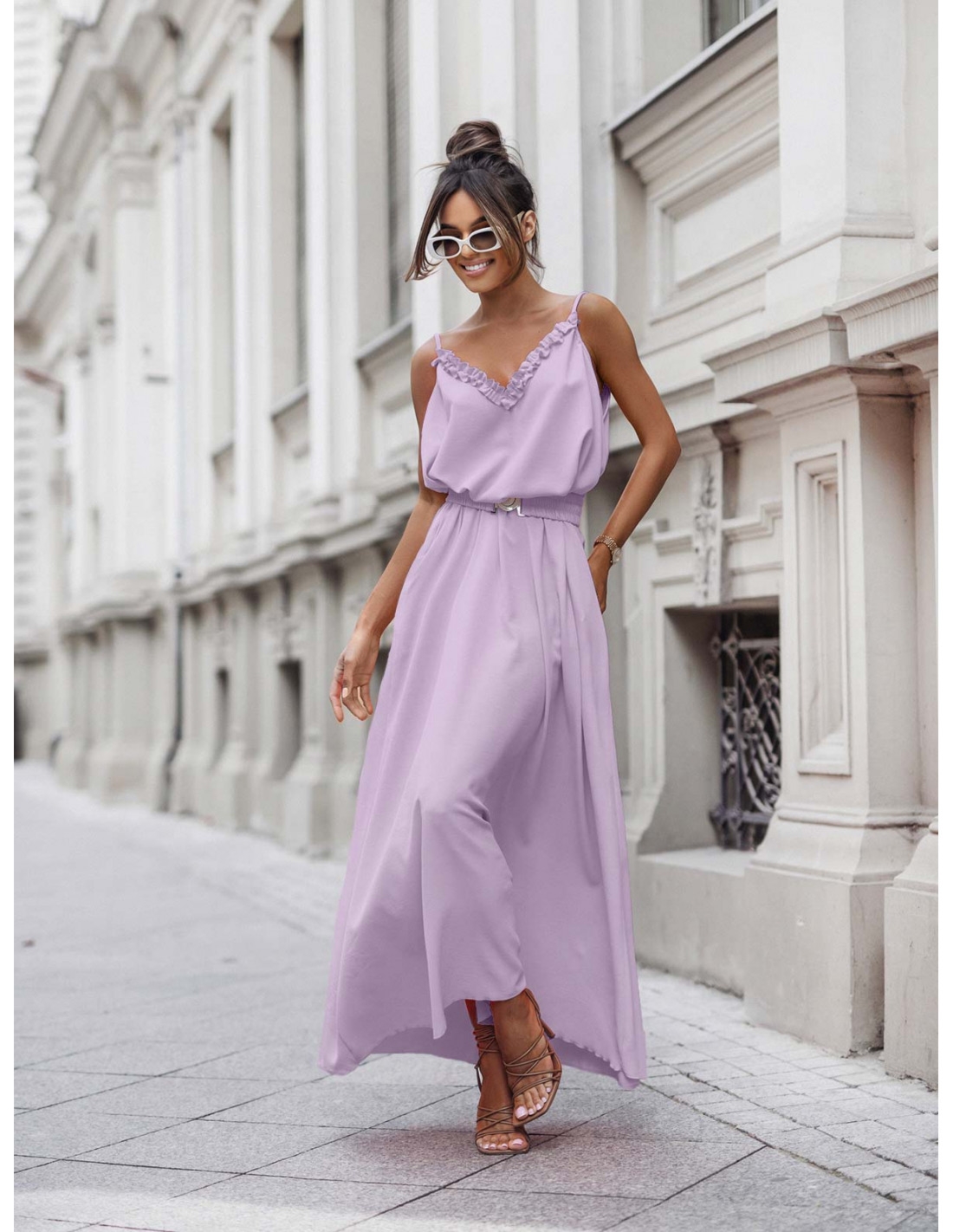 Maxi sukienka na ramiączkach ZADA - liliowa