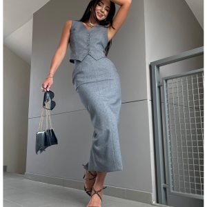 Stylowa bluzka kamizelka LUSIA - szara