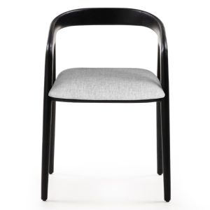 Krzesło drewniane Sande zaokrąglone, czarne/jasnobeżowe, drewno tekowe