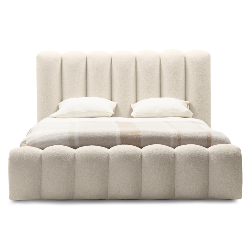 Łóżko tapicerowane Amore 180x200 cm ze stelażem i pojemnikiem, beżowe, boucle