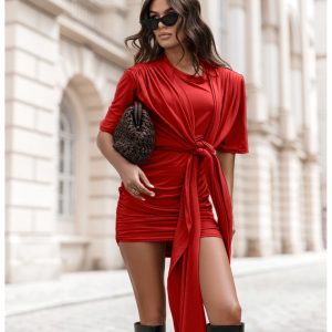 Wiskozowa sukienka mini z wiązaniem NAOYA - czerwona