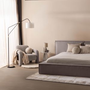 Łóżko tapicerowane Cosy 160x200 cm ze stelażem i pojemnikiem, brązowe, welurowe