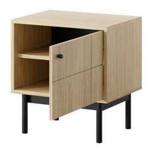 Szafka nocna Japandi, dąb linea/czarne nóżki
