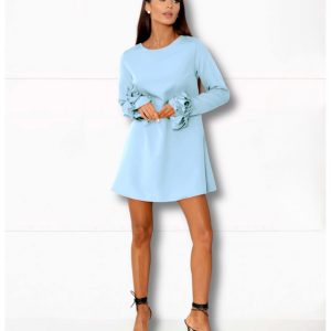 Sukienka trapezowa z ozdobnymi rękawami MANITA - błękitna