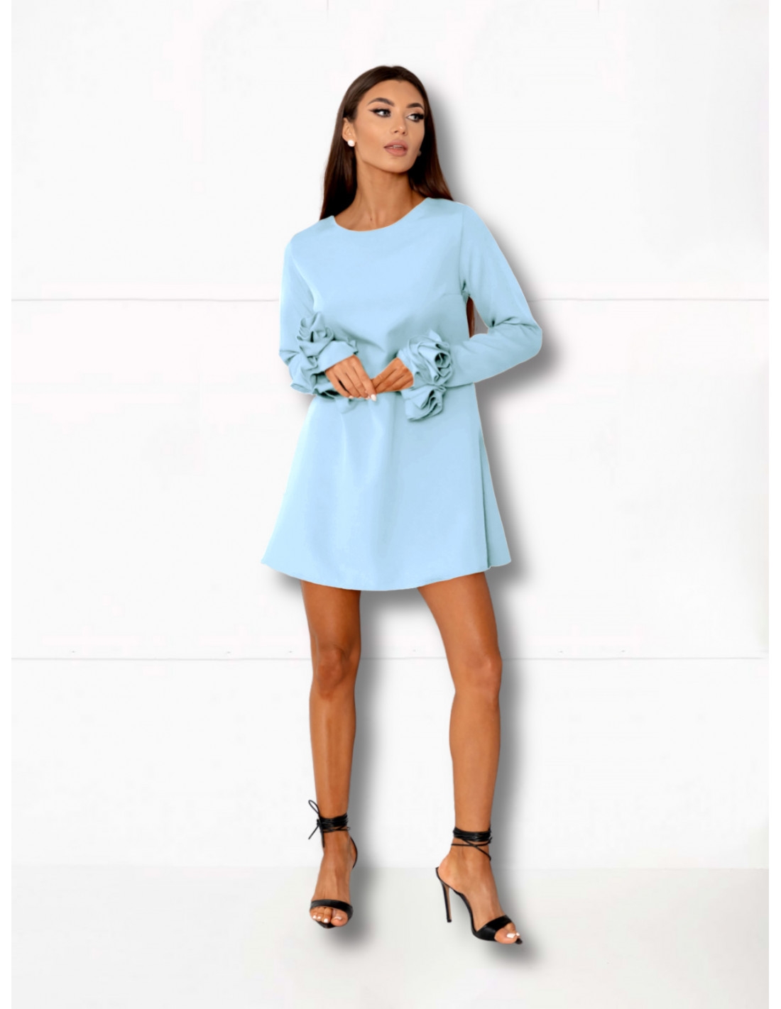 Sukienka trapezowa z ozdobnymi rękawami MANITA - błękitna