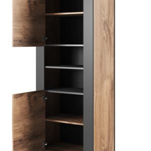 Witryna dwudrzwiowa z połkami dąb wotan / czarna mat 65 x 171 cm Forest