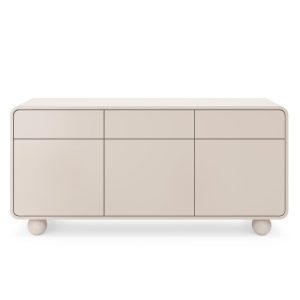 Komoda trzydrzwiowa z szufladami Albion, zaokrąglona, nóżki kulki, kaszmirowa