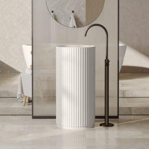 Umywalka wolnostojąca Ciriola, kompozytowa, 45x90 cm, jasnoszara, ryflowana