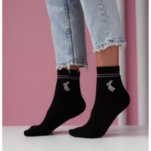 Skarpetki damskie KRóLICZKI Z PASKAMI - czarne