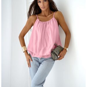 Bluzka z lyocellu na ramiączkach ROSILLA - pudrowy róż