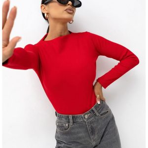 Bawełniane body z prążka FIORENZA - czerwone