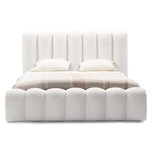 Łóżko tapicerowane Amore 180x200 cm ze stelażem i pojemnikiem, białe, boucle