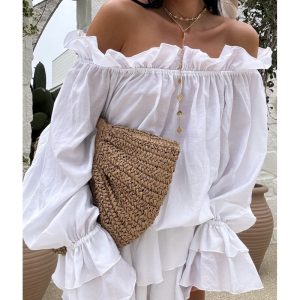 Wiskozowe spódnico-spodenki z falbanami OCEANA - białe