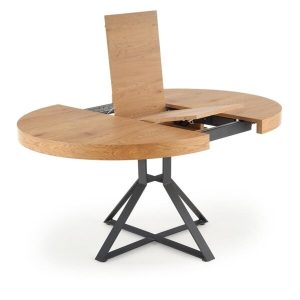 Stół okrągły rozkładany dąb złoty / czarny mat 120 - 160 x 120 cm Mercy