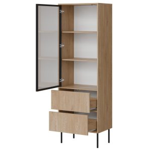 Witryna jednodrzwiowa z szufladami dąb cremona mat 60 x 185 cm Linoa