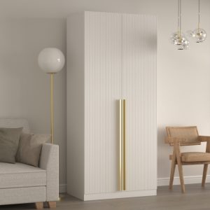 Szafa dwudrzwiowa Neroli, proste ryfle, biała
