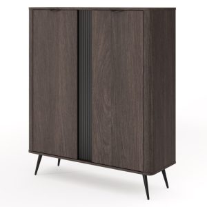 Komoda dwudrzwiowa Veris 113,2 cm, dąb dunin/czarna, ryflowana, zaokrąglona