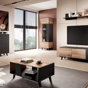 Półka wisząca dąb wotan / czarny mat 150 x 20 cm Stor