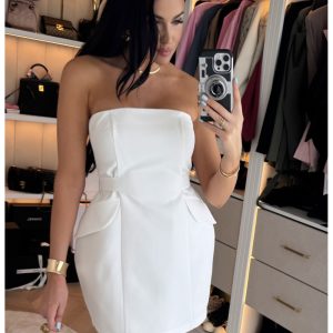 Stylowa sukienka bombka z wiskozy AFRA - biała