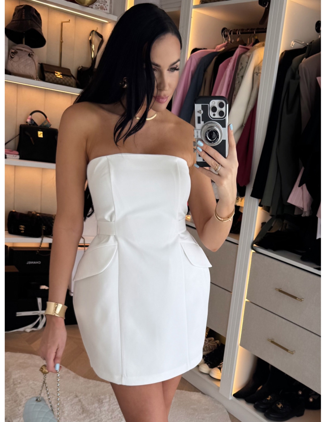 Stylowa sukienka bombka z wiskozy AFRA - biała