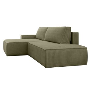 Narożnik rozkładany Fiord O z pojemnikiem, lewostronny, oliwkowozielony, sztruks