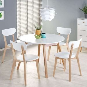 Stół rozkładany biały / dąb miodowy mat 102 - 142 x 102 cm Ruben