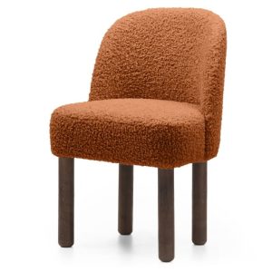 Krzesło tapicerowane Lilu miedziane/orzech, boucle, drewniane nóżki