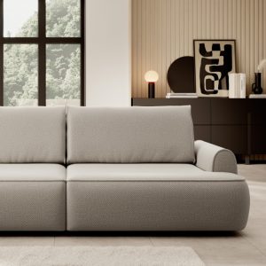 Sofa z funkcją spania i dwoma pojemnikami Onega, szarobeżowa, obłe kształty