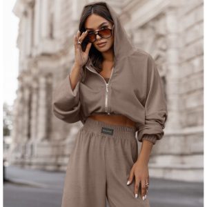 Welurowy dres bluza i szerokie spodnie MAXIM - cappuccino